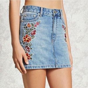 Forever 21 embroidered denim skirt